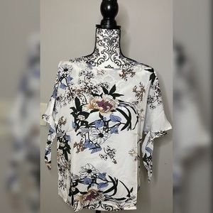 Sheer printed tie-sleeve blouse